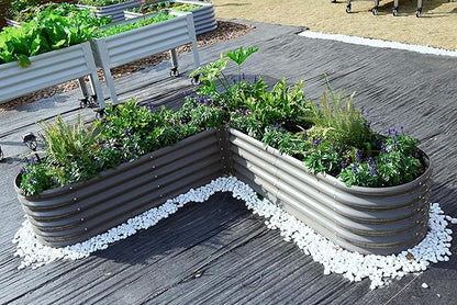 A ANLEOLIFE Set of 6, 18 Inch Tall Quartz Grey Raised Garden Beds Kit, Heart-Shaped & Long Oval Planters for Creative Garden Layouts.