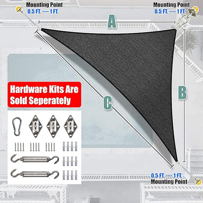 Amgo Custom Size 10' x 13' x 16.4' Black Right Triangle Sun Shade Sail UPF50+ AGTAPRT12, Order to Make Canopy Awning, 95% UV Blockage, Water & Air Permeable, Commercial Standard (We Customize)