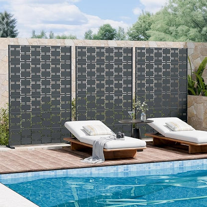 Casaphoria Metal Privacy Screen Outdoor, 72" H x 47" W Freestanding Decorative Privacy Screen for Patio Deck Balcony Garden with Stable Base, Darkgray-Square