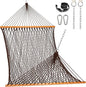 Lazy Daze Hammocks Double Rope Hammock, 2 Person Traditional Outdoor Hand Woven Cotton Rope Hammock with Spreader Bar, Carabiners, Tree Straps, Chains for Patio Yard - Max 450 Lbs, Dark Brown
