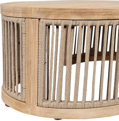Christopher Knight Home Buekaz Outdoor Acacia Wood Coffee Table with Woven Rope Accents, Outdoor Patio Slatted Oval Centerpiece, Boho Chic Garden Sofa Side Accent Table for Modern Decor, Light Teak