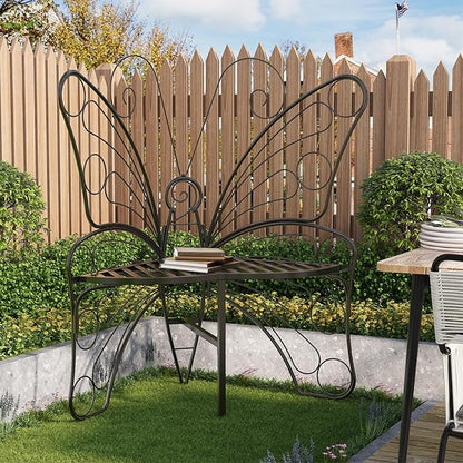 Butterfly Shaped Outdoor Bench, Black Garden Bench for Outdoor with Sturdy Stable Metal Frame, Butterfly Chair Butterfly Bench Outdoor for Garden, Yard, Balcony, Lawn (Black)