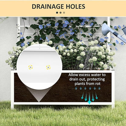 Outsunny Planter Box with Trellis, 35.4 x 15.7 x 47.2 inch Raised Garden Bed with Drainage Holes, Planters for Outdoor Plants, Vegetables, Flowers, Herbs, Trellis Planter, White