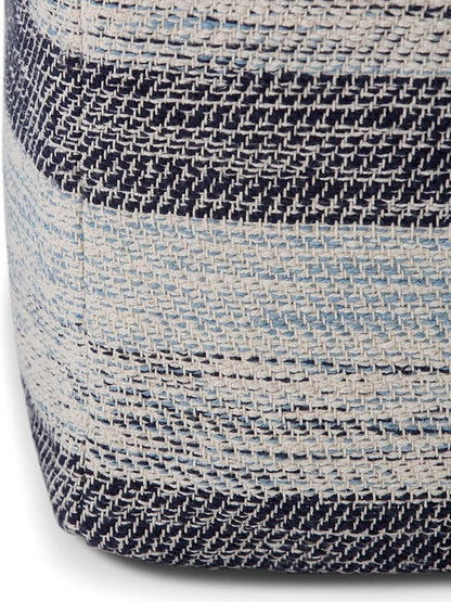 SIMPLIHOME Clay Square Pouf - 18 inch Wide Upholstered Cotton Ottoman in Patterned Blue Melange, Boho Footstool, Decorative Cube Pouf or Extra Seating for Living Room or Bedroom, Assembled