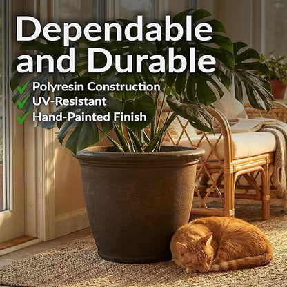 Sunnydaze 20-Inch Anjelica Large Plastic Pot for Plants - Outdoor Double-Walled Large Plastic Planter with Drillable Drainage Holes - Rust - 4pk