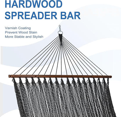 Lazy Daze Hammocks 10.5 FT Double 2 Person Caribbean Rope Hammock, Hand Woven Polyester Hammock with Spreader Bars, for Outside Outdoor Backyard Patio Poolside, 450 LBS Capacity, Gray
