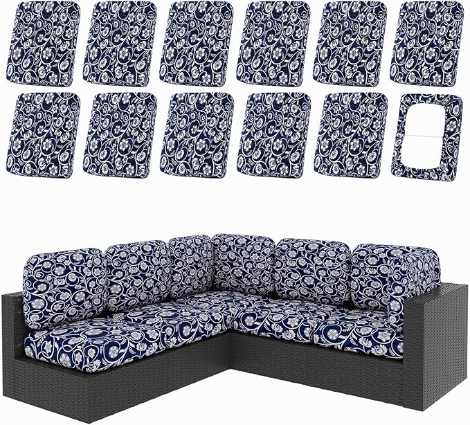 Cushion Covers, 12-Piece Stretch Set in Baroque for Patio Furniture