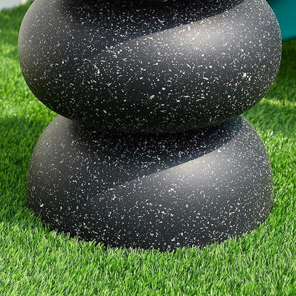 Glitzhome Outdoor Side Table Set of 2, 18" H Decorative Garden Stool MgO Faux Terrazzo End Table, Heavy Duty Indoor Outdoor Round Planter Stand for Living Room Bedroom Patio Deck Poolside,Black