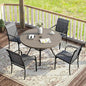 VICLLAX 5 Pieces Patio Dining Set for 4, Outdoor Furniture Set Includes 40.7" Round Patio Table and 4 Patio Stackable Chairs, Grey Wood Grain Tabletop and Grey Fabric