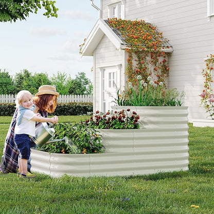 Galvanized Raised Garden Bed Kit - 61x42x31 in Outdoor Planter Box for Vegetables, Herbs, Flowers. Modular 3-in-1 Raised Garden Beds Outdoor with Open Base, Garden Box for Deep Root Growth, White