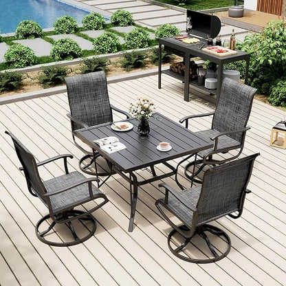 Pamapic 5-Piece Outdoor Dining Set, Patio Dining Set for 4, Outdoor Table and Chairs, All-Weather Outdoor Patio Set with Textilene Swivel Chairs for Garden, Poolside, Deck，Gray