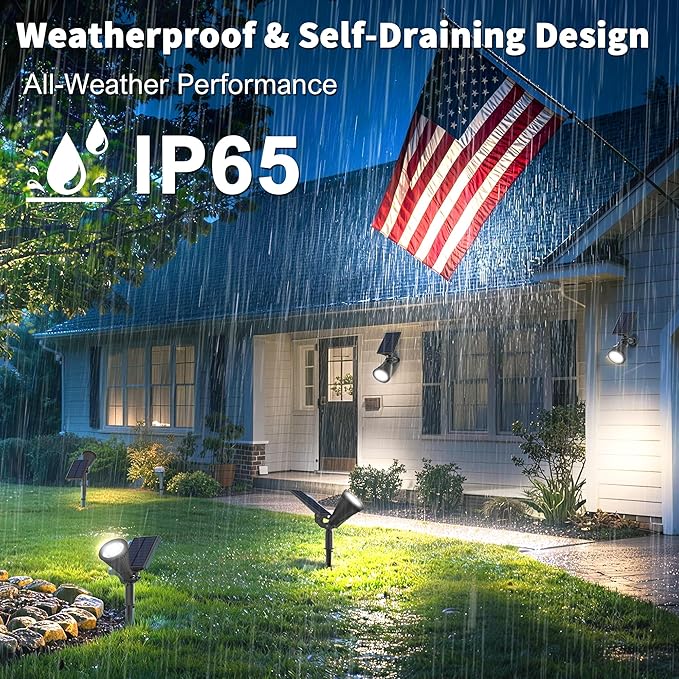 Solar Lights Outdoor Waterproof IP65,6500K Super Bright LED,2 Lighting Modes, Solar Powered Yard Garden Solar Spot Lights for Flag Landscape Auto On/Off-6 Pack