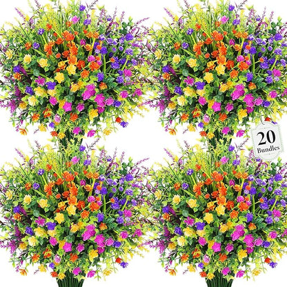 20 Bundles Artificial Flowers for Outdoors Fake Plastic Flowers UV Resistant Realistic Faux Plants Shrubs for Spring Summer Garden Porch Yard Patio Planter Window Box Home Decor, Mixedcolor
