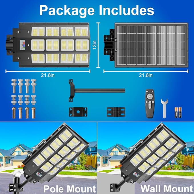 loyoele 9000W Solar Street Lights Outdoor 240000 Lumens Solar Flood Light - Image 8