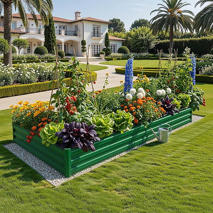 YITAHOME 8x4x1ft 2pcs Large Raised Garden Bed Kit, Galvanized Metal Planter Box with Gloves, Ground Nails & Safety Rubber, Outdoor Above Ground Planters for Plants Vegetables Flowers, Green