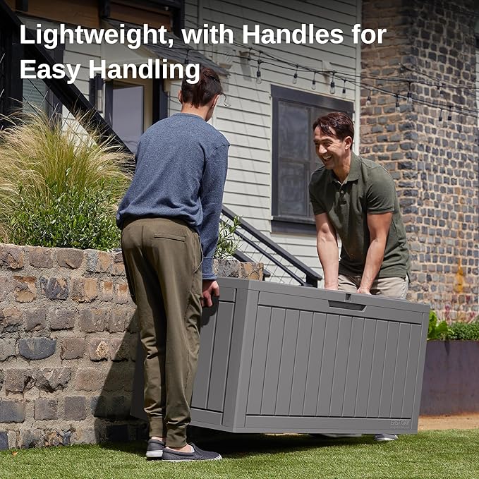 Deck Box 90 Gallon Grey Resin Lockable Outdoor Storage Box