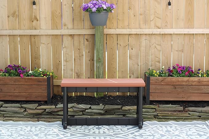 Bench, Redwood Top with Black Sides, 1 Pack - Proudly Made in The USA, Click and Lock Hardware-Free Assembly, Durable and Stylish Outdoor Seating