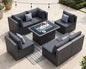NICESOUL 29.3'' High Back Outdoor Patio Sectional Furniture Sofa Set with Fire Pit Table Natural Gas/Propane, 7 Piece Luxury Extra-Large Wicker Conversation, Deep Wide Couches for Backyard, Dark Gray