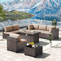 Kullavik 8 Pieces Outdoor Patio Furniture Set with 43" 55000BTU Gas Propane Fire Pit Table PE Wicker Rattan Sectional Sofa Patio Conversation Sets,Khaki