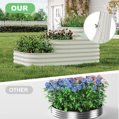 Galvanized Raised Garden Bed Kit - 61x42x31 in Outdoor Planter Box for Vegetables, Herbs, Flowers. Modular 3-in-1 Raised Garden Beds Outdoor with Open Base, Garden Box for Deep Root Growth, White