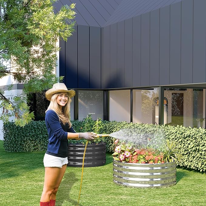 2x2x1.3FT Galvanized Raised Garden Bed Kit,Vegetable Boxes-Round Metal Flower Box,Large Planter Raised Beds Outdoor Garden for Planting,Fruit,Herb-Silver