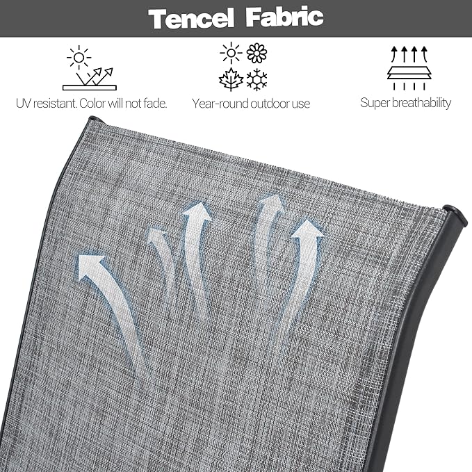 Stackable Patio Dining Chairs, Set of 4 in Grey Textilene Mesh