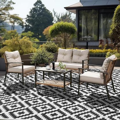 SAND MINE Waterproof Outdoor Rug 8x10 ft, Plastic Reversible Rug, Modern Area Rug, Large Floor Mat for Outdoors, RV, Patio, Backyard, Deck, Picnic, Beach, Camping (8' x 10', Black & White Lattice)