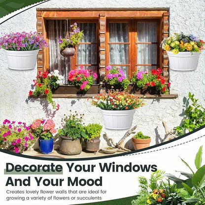 Layhit 6 Pcs Wall Hanging Planters Outdoor Pot Planter Wine Barrel Planter Distressed Oak Thickened Plastic Water Storage Flower Pots for Flower Indoor Outdoor(12 Inches,White)