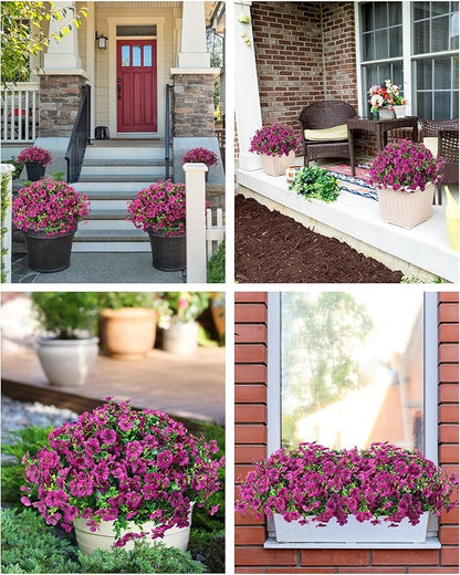 Artificial Flowers for Outdoors Faux Outside Plants Spring Summer Decorations 16 Bundles UV Resistant Silk Daisy Fake Eucalyptus Realistic Used for Yard,Porch,Patio,Window Box,Planter Decor