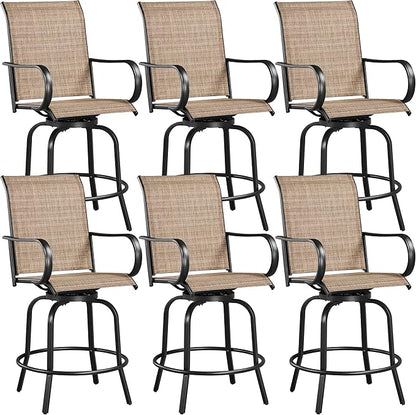 Yaheetech Patio Swivel Bar Stools Outdoor Chairs Set of 6 Outdoor High Bistro Stools Outdoor Furniture, All-Weather Patio Stools for Outside, Beach, Lawn, Poolside and Garden, Black/Brown