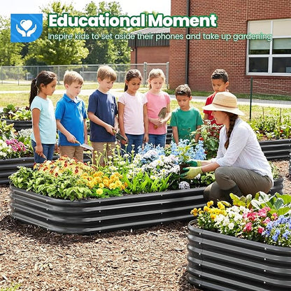 Quictent Galvanized Raised Garden Bed Kit, 8x4x1 ft Oval Metal Planter Box for Vegetables, Strengthened by Crossbar, Dark Gray, 2PCS