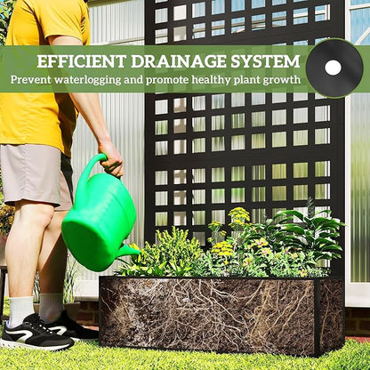 Outsunny Galvanized Raised Garden Bed with Trellis, Metal Planter Box with Drainage Holes, Outdoor Privacy Screen for Climbing Plants, Vegetable, Vines, 35" x 16" x 70", Black