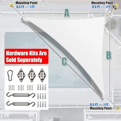 Amgo Custom Size 13' x 14' x 19.1' White Right Triangle Sun Shade Sail Order to Make Canopy Awning UPF50+ AGSLT, 95% UV Blockage, Water & Air Permeable, 200GSM Commercial Standard (We Customize)
