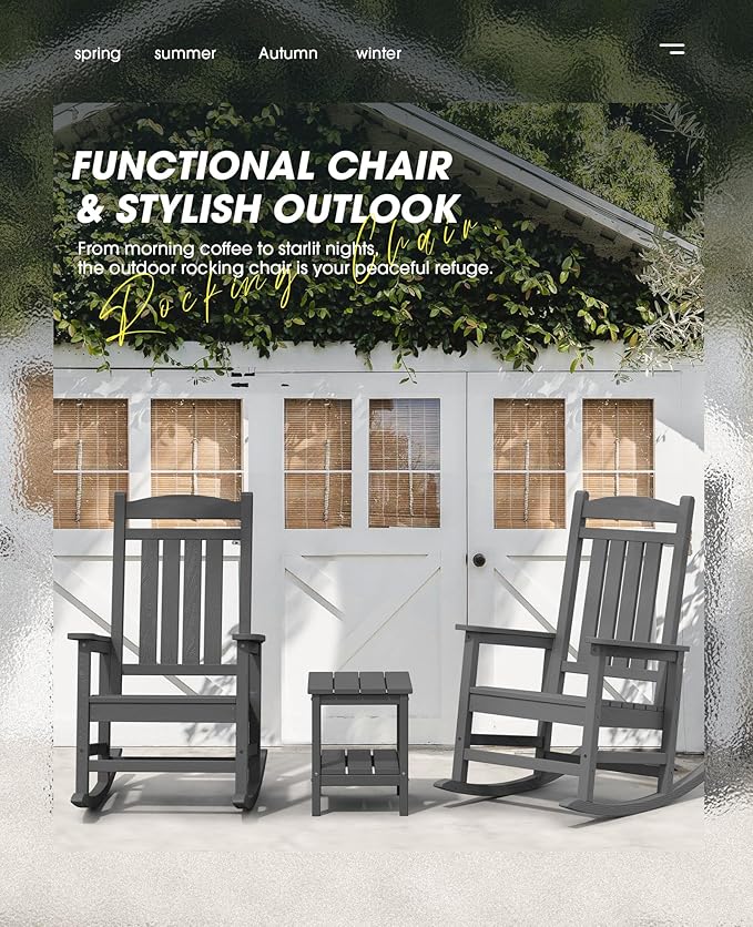 Oversized HDPE Outdoor Rocking Chair, Ivory White, 350 lb Capacity