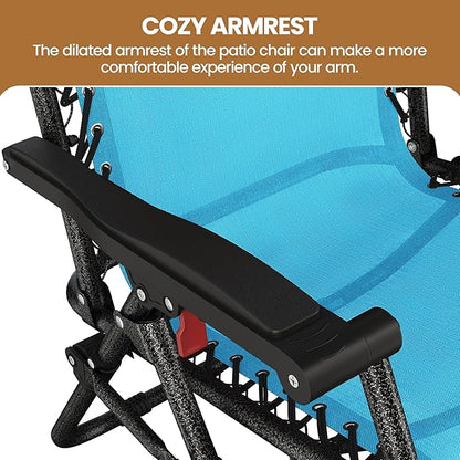 Yaheetech Zero Gravity Recliners Outdoor Adjustable Folding Reclining Lounge Chairs w/Pillows, Cup Holder Trays and Carry Strap for Patio Backyard Beach Light Blue Set of 2