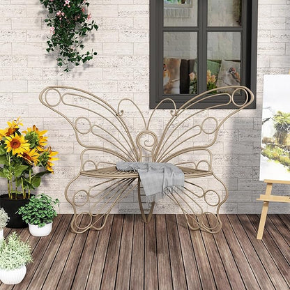 50 Inches Outdoor Bench, Garden Bench with Sturdy Iron Metal Frame, Pretty Butterfly Bench Front Porch Bench for Porch,Lawn,Garden,Yard