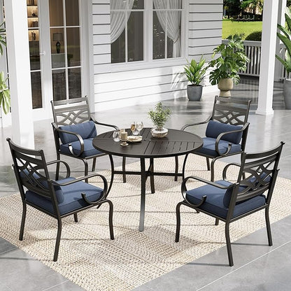 Sophia and William Outdoor Patio Dining Set for 4, Outdoor Table and Chairs, Removable Seat Cushions, Black 42" Round Patio Dining Table,Blue
