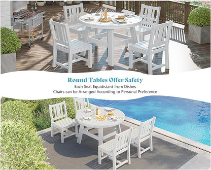 AMERLIFE 5 Piece HDPE Outdoor Dining Table & Chairs Set, All-Weather Patio Table and Chairs Set Furniture with Umbrella Hole for Garden, Backyard, Poolside, Seaside, White