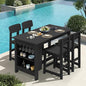 SERWALL Outdoor Bar Table and Chairs Set, 5-Piece HDPE Counter Height Patio Dining Sets with Storage and Wine Rack, Rectangular High Top Bar Table with 4 Bar Stools for Garden, Backyard, Black