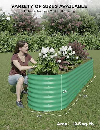 GarveeLife 2 Pcs Raised Garden Beds Outdoor 8x4x2 ft - Galvanized Steel Planter Box for Vegetables, Flowers, Rust-Resistant, Easy Assembly Raised Beds, Durable Planters for Outdoor Plants, Green