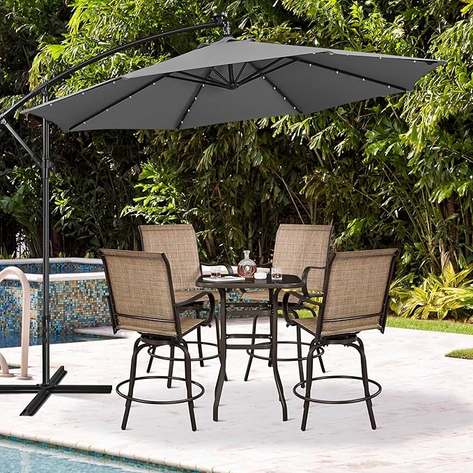 Yaheetech Patio Swivel Barstools Outdoor Chairs Set of 4, High Bistro Stools Outdoor Furniture, All-Weather Patio Stools for Outside, Beach, Lawn, Poolside and Garden, Brown