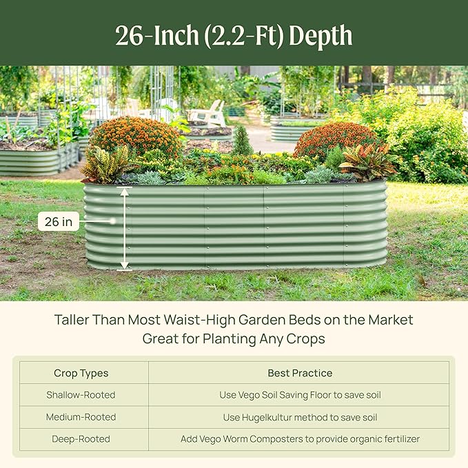 Vego garden 26" Extra Tall Raised Garden Bed Kits, 6 in 1 Modular Raised Planter Box for Vegetables Flowers Fruits Oval Metal Raised Garden Pearl White