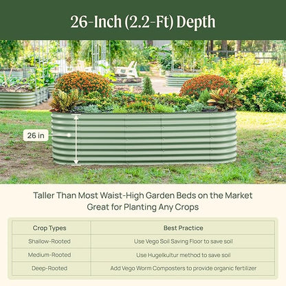 Vego garden 26" Extra Tall Raised Garden Bed Kits, 6 in 1 Modular Raised Planter Box for Vegetables Flowers Fruits Oval Metal Raised Garden Pearl White