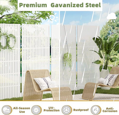 Casaphoria Metal Privacy Screen Outdoor, 72" H x 47" W Freestanding Decorative Privacy Screen for Patio Deck Balcony Garden with Stable Base, White-Fence