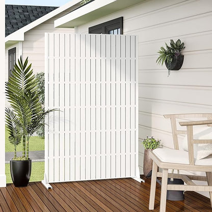 Casaphoria Metal Privacy Screen Outdoor, 72" H x 47" W Freestanding Decorative Privacy Screen for Patio Deck Balcony Garden with Stable Base, White-Fence