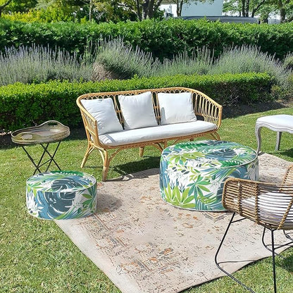 LVTXIII Outdoor/Indoor Round Inflatable Ottoman, All Weather Patio Footstool, Portable Footrest Seat for Patio Garden, Camping or Home, 21"x21"x9", Islamorada Blue Green