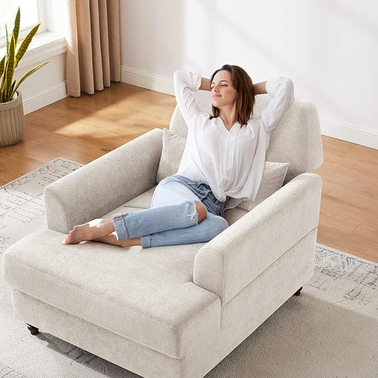 Chaise Lounge Accent Chair Indoor with Adjustable Backrest, Oversized Armchair for Living Room & Bedroom, Upholstered Mid-Century Reading Chair, Comfy Single Sofa Chair, Modern Living Room Chair