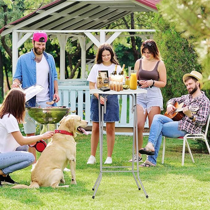 VINGLI 24" Plastic Folding Round Table Bar Height, HDPE Matrial with Gray Metal Finish, High Top Table for Outdoor Party, Cafes, Restaurants, Backyard, Dining Room, Wedding Event,1 Pack, White