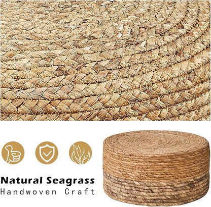 Cpintltr Ottoman Outdoor Sea Grass Stool Poufs Hand Woven Round Foot Stool for Sofa Desk Soft Step Stool Padded Foot Rest Multiple Colors Decorative Furniture Natural/Brown