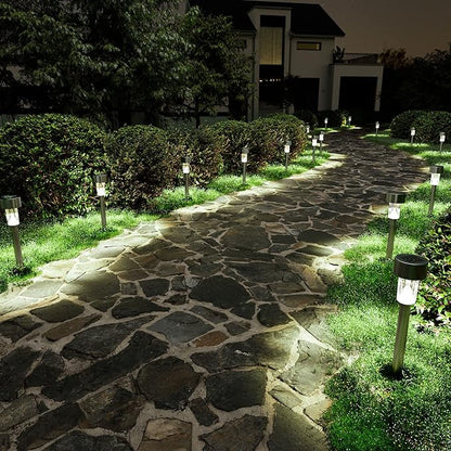 SOLPEX 24 Pack Solar Outdoor Lights Pathway, Stainless Steel Solar Lights Outdoor Waterproof,LED Landscape Lighting Walkway for Landscape/Patio/Lawn/Yard/Driveway-Cold White